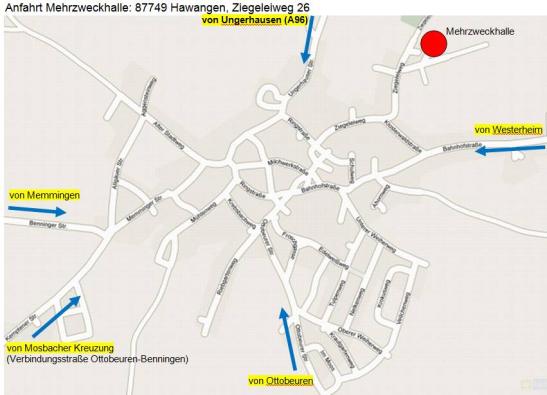 Anfahrtsplan zur Mehrzweckhalle Hawangen